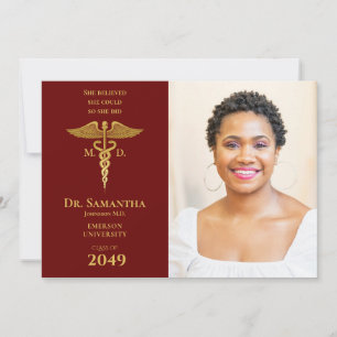 Invitation Docteur Médicale MD RN Nurse Graduation RED Photo