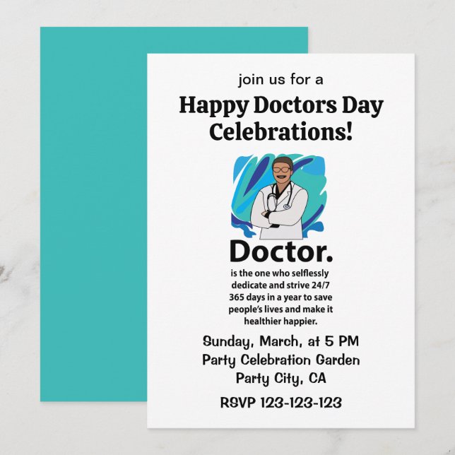 Invitation Doctor Appreciation Happy Doctors Day Celebration (Devant / Derrière)