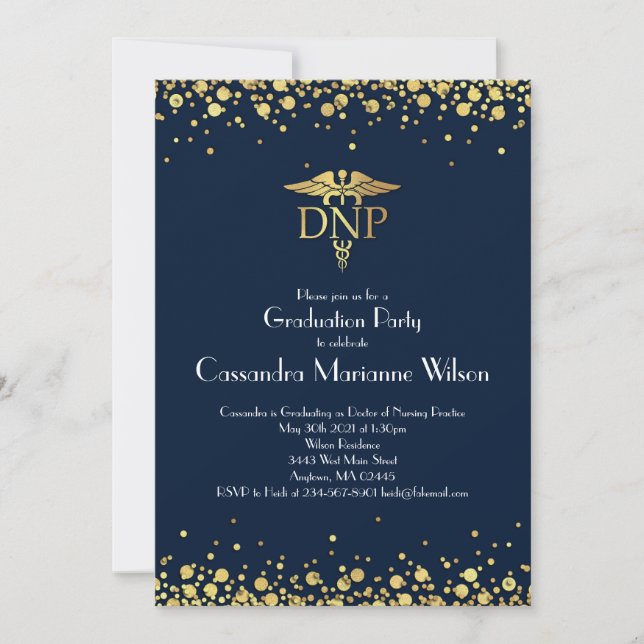 Invitation Doctor Nursing Practice Graduation Navy Blue Gold (Devant)