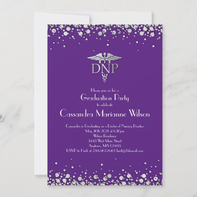 Invitation Doctor Nursing Practice Graduation Purple Silver (Devant)