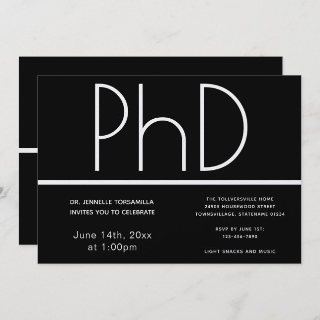 Invitation Doctorat Black Graduation Party (Devant / Derrière)