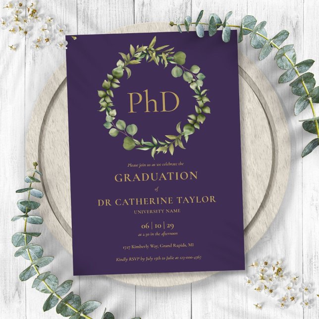 Invitation Doctorat Diplôme Purple Garland Graduation Party (PhD Degree Purple Garland Graduation Party Invitation)