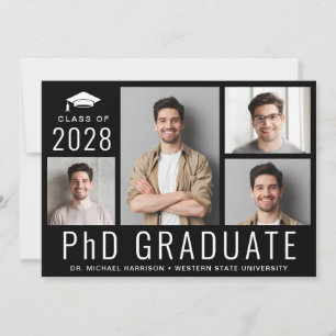 Invitation Doctorat Doctorat 5 Photo Black Graduation Party