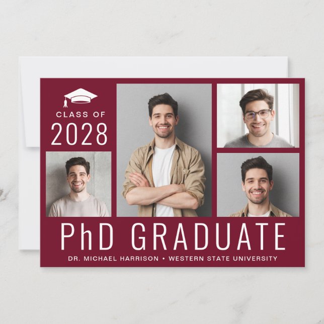 Invitation Doctorat Doctorat 5 Photo Burgundy Graduation Part (Devant)