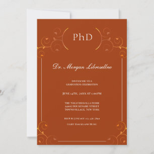 Invitation Doctorat élégant Burnt Orange Graduation
