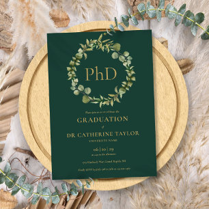 Invitation Doctorat Émeraude Green Garland Graduation Party
