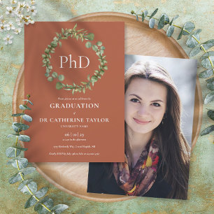 Invitation Doctorat en Terracotta Garland Photo Graduation