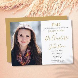 Invitation Doctorat Gold Script Graduation Party Photo