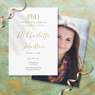 Invitation Doctorat Gold Script Photo Graduation Party