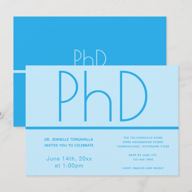 Invitation Doctorat Light Blue Graduation Party (Devant / Derrière)