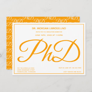 Invitation Doctorat Orange White Graduation Party