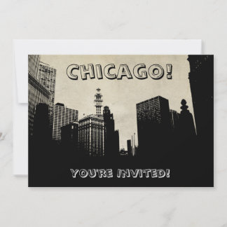 Invitation d'oeuvres d'art Retro Chicago Skyline