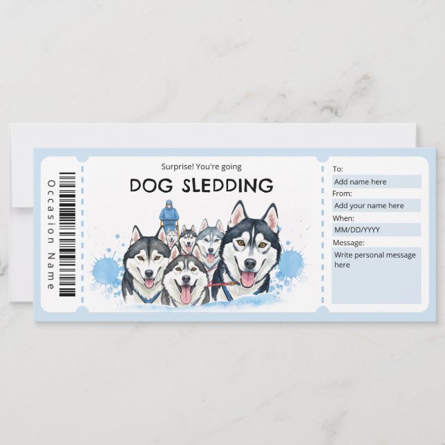 Invitation Dog Sledding Gift Certificate (Devant)
