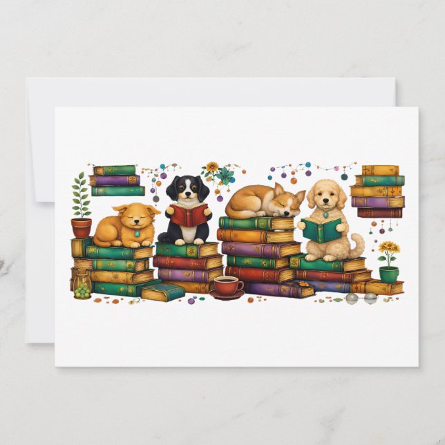 Invitation Dogs Reading Books Cozy Library Scene (Devant)