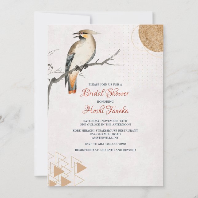 Invitation d'oiseau à la branche Douche nuptiale (Devant)