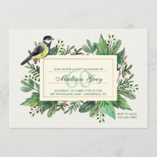 Invitation d'oiseaux et de feuilles