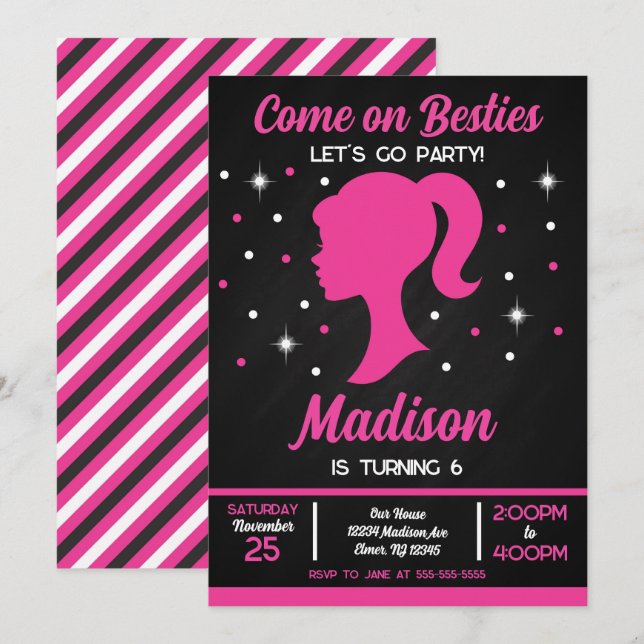 Invitation Doll Besties Fashion Party Birthday  (Devant / Derrière)