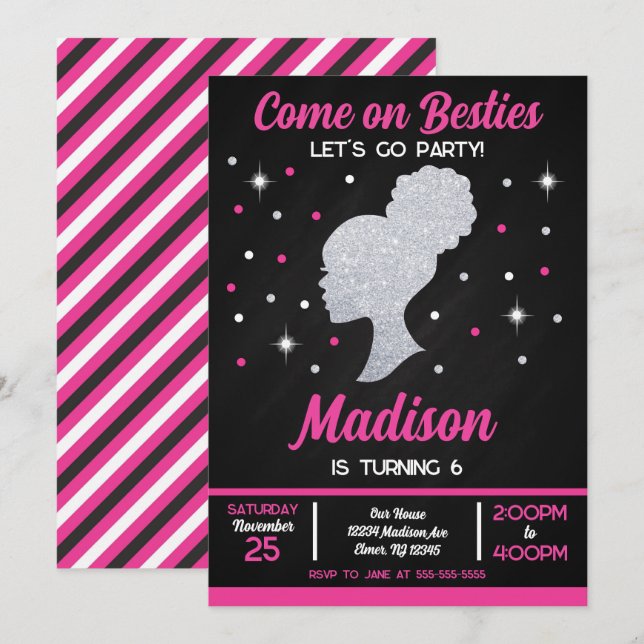 Invitation Doll Besties Fashion Party Birthday  (Devant / Derrière)