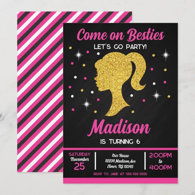 Invitation Doll Besties Fashion Party Birthday  (Devant / Derrière)