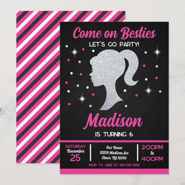 Invitation Doll Besties Fashion Party Birthday  (Devant / Derrière)