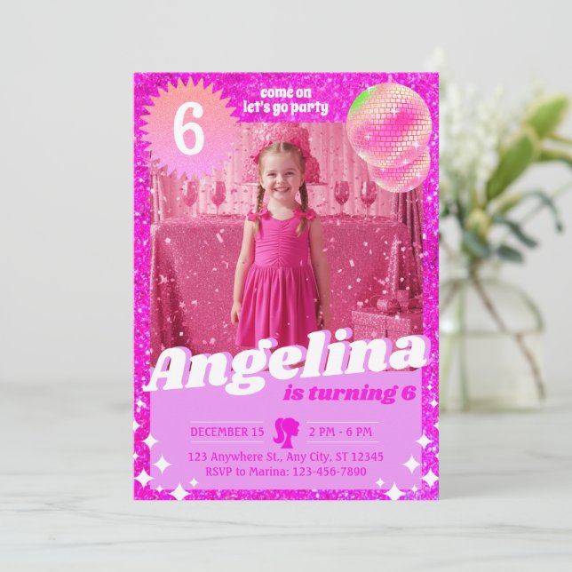 Invitation Doll Pink Gilter Anniversaire (Debout devant)