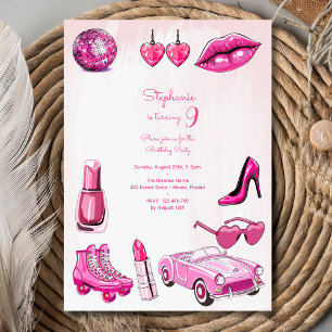 Invitation Doll rose fille mode fête d'anniversaire