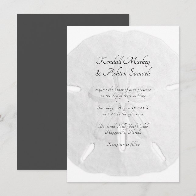 Invitation Dollar de Sable Simple Mariage Neutre Noir et Blan (Devant / Derrière)