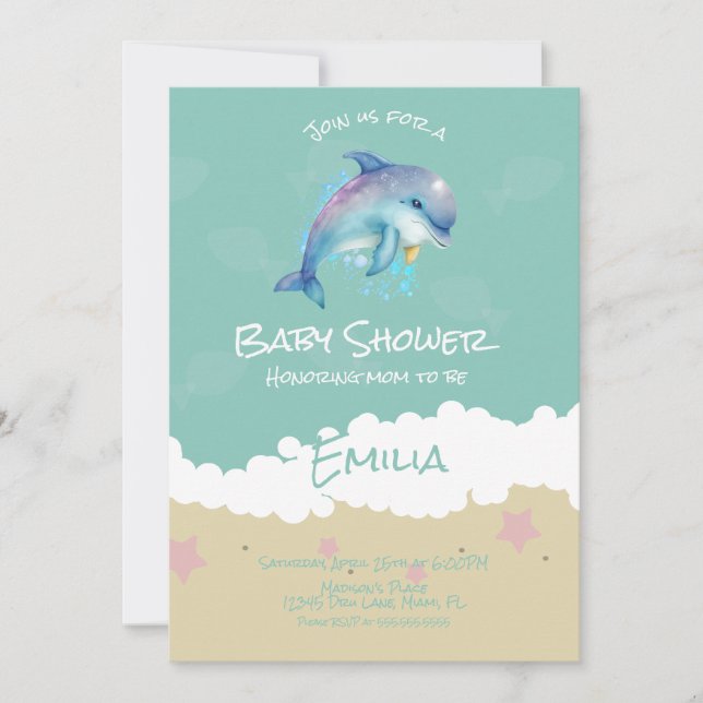 Invitation Dolphin Beach Ocean Baby Shower (Devant)