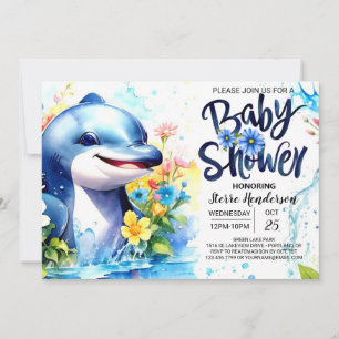 Invitation Dolphin Dance Deep Blue Boy Baby shower