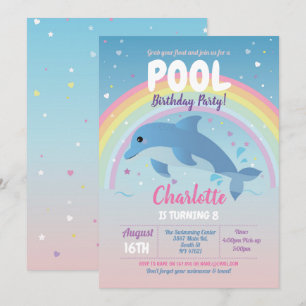 Invitation Dolphin Pool Party Anniversaire Plage Flotte Océan