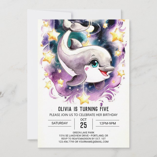 Invitation Dolphin sous-marin Whimsical Anniversaire (Devant)