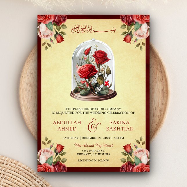 Invitation Dôme en verre Red Rose Code QR Mariage musulman vi (Créateur téléchargé)
