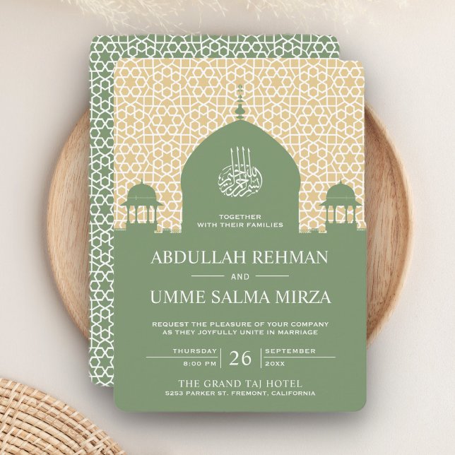 Invitation Dôme islamique Pastel Vert Mariage musulman (Créateur téléchargé)