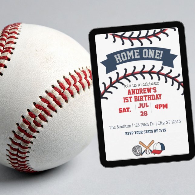 Invitation Domicile Un, Baseball 1er Anniversaire (Créateur téléchargé)