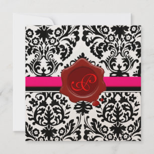 INVITATION DOMMAQUES NOIRS ET BLANCS, MONOGRAMME DE SCEAU DE