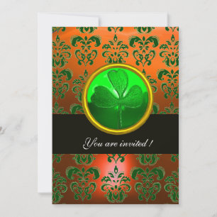 Invitation DOMMAQUES ORANGE VERT AVEC SHAMROCK, noir
