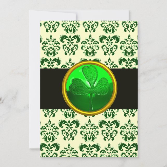 Invitation DOMMASQUE BLANC VERT AVEC Argent Noir SHAMROCK (Devant)