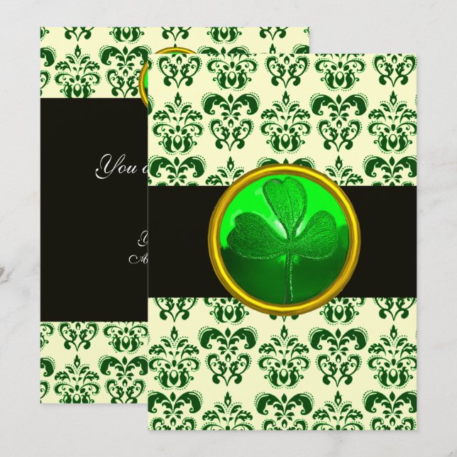 Invitation DOMMASQUE BLANC VERT AVEC Argent Noir SHAMROCK (Devant / Derrière)