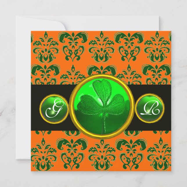 Invitation DOMMASQUE ORANGE VERT, MONOGRAMME SHAMROCK noir (Devant)