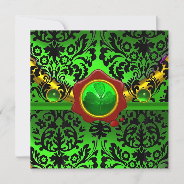 INVITATION DOMMASQUE VERT NOIR, SHAMROCK, MONOGRAMME DE SCEAU (Devant)