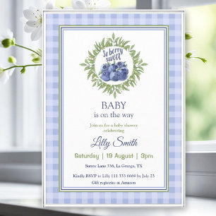 Invitation Donc Baby shower doux Berry Blueberry Blue Plaid