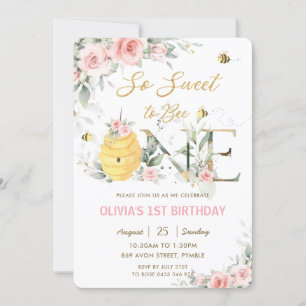 Invitation Donc doux d'être une abeille rose florale 1er anni
