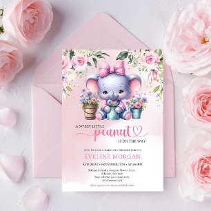 Invitation Donc mignon éléphant petit cacahuète pastel rose f