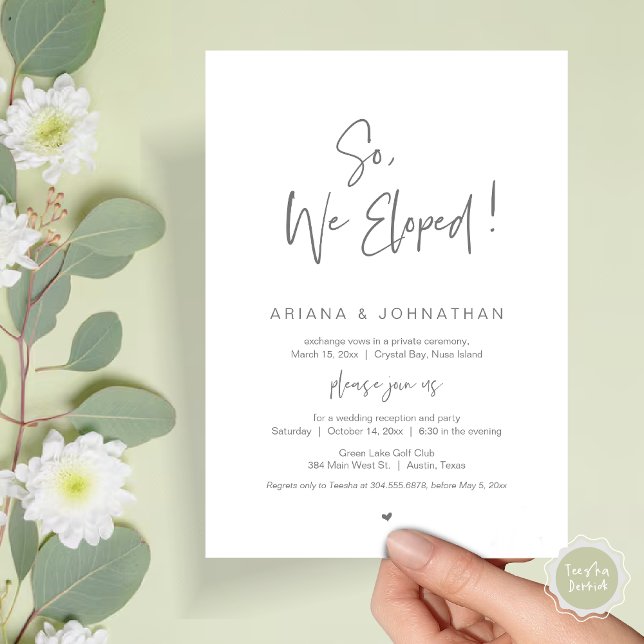 Invitation Donc, Nous Avons Été, Le Dîner Moderne Mariage Elo (So, We Eloped, Modern Wedding Elopement Dinner Invitation Card, PDF, in Dark Grey)