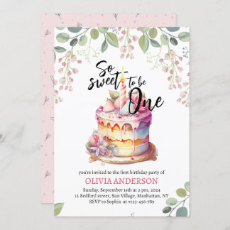 Invitation Donc Sweet To Be One Watercolor Cake 1er Anniversa