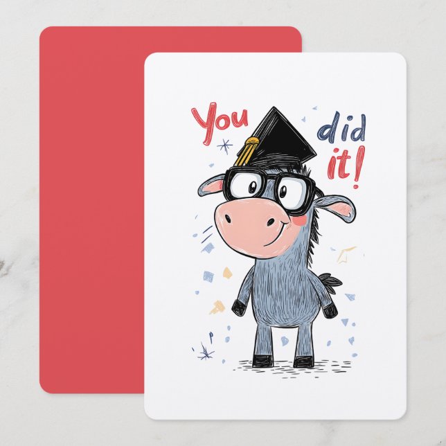 Invitation Donkey Genius Graduation - Verres Nerd et Casquett (Devant / Derrière)