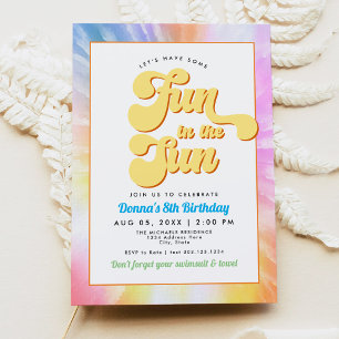 Invitation DONNA Retro Font Tie Dye Pool Party Anniversaire