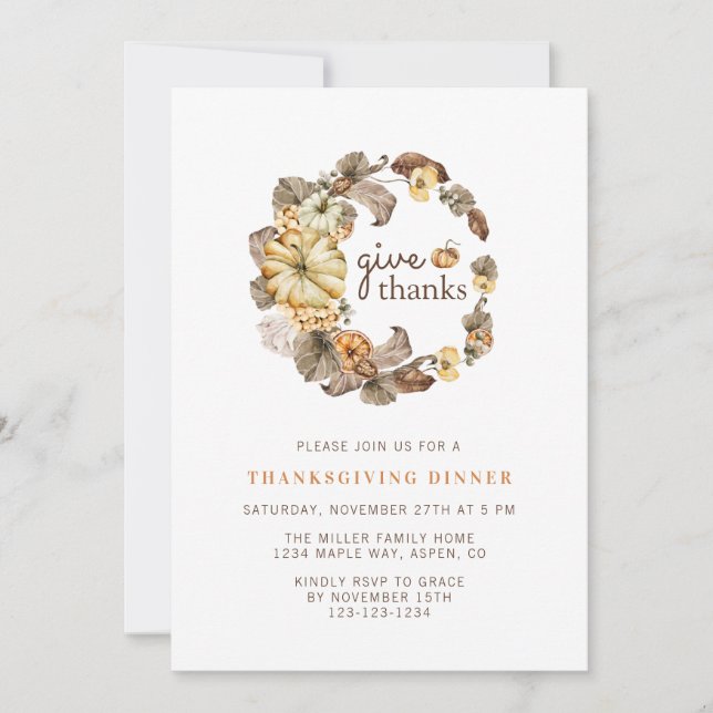 Invitation Donnez Merci Simple Dîner de Thanksgiving à l'aqua (Devant)