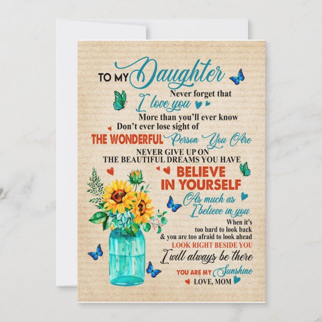 Invitation Dons de filles| Lettre À Ma Fille De Maman (Devant)