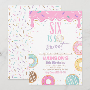 Invitation Donut 6e fête d'anniversaire Six est si doux